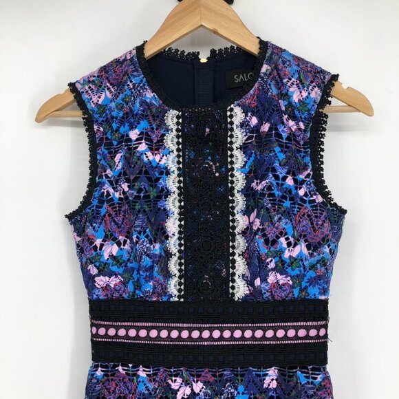 SALONI Trudi Sleeveless Chevron Lace Sleeveless Cocktail Dress Blue Multicolor 0 - Picture 10 of 16